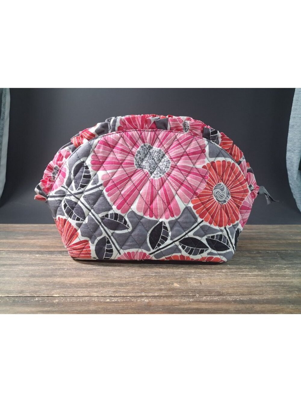 Vera Bradley Cherry Blossoms Ruffle Cosmetic Bag Quilted Makeup Travel Case Pouc